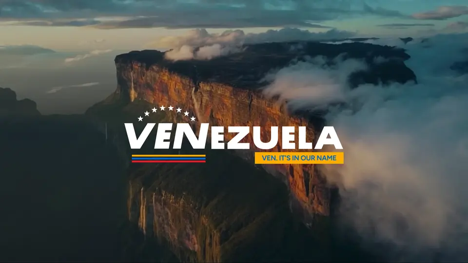 The VENEZUELA logomark over Mount Roraima: Ven. It’s in our name.